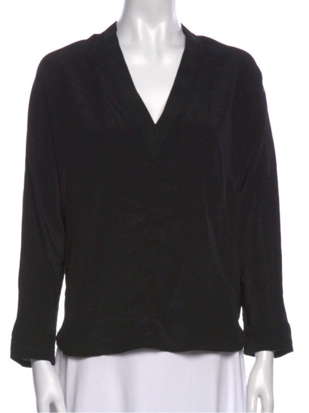 Sandro Black V-Neck 100% Silk Blouse